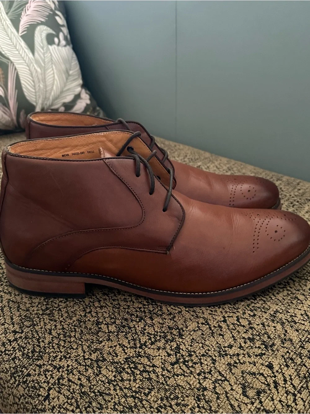 Florsheim Cognac Leather Chukka Boots with Brogue Toe Size 13 3E